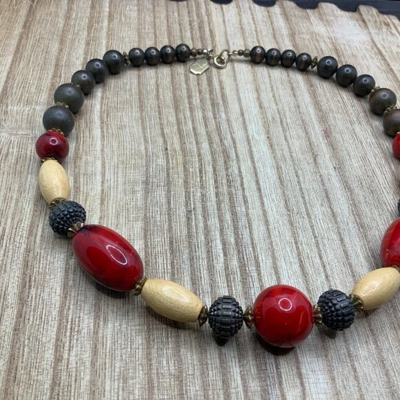 Designed by Paula Red & Brown Beaded Necklace - Picture 8 of 8